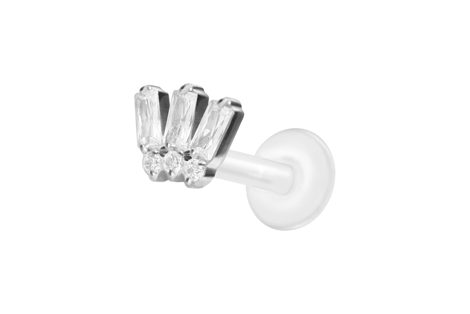 PTFE Labret Piercing mit Innengewinde + Titan-Aufsatz 6 EINGEFASSTE KRISTALLE